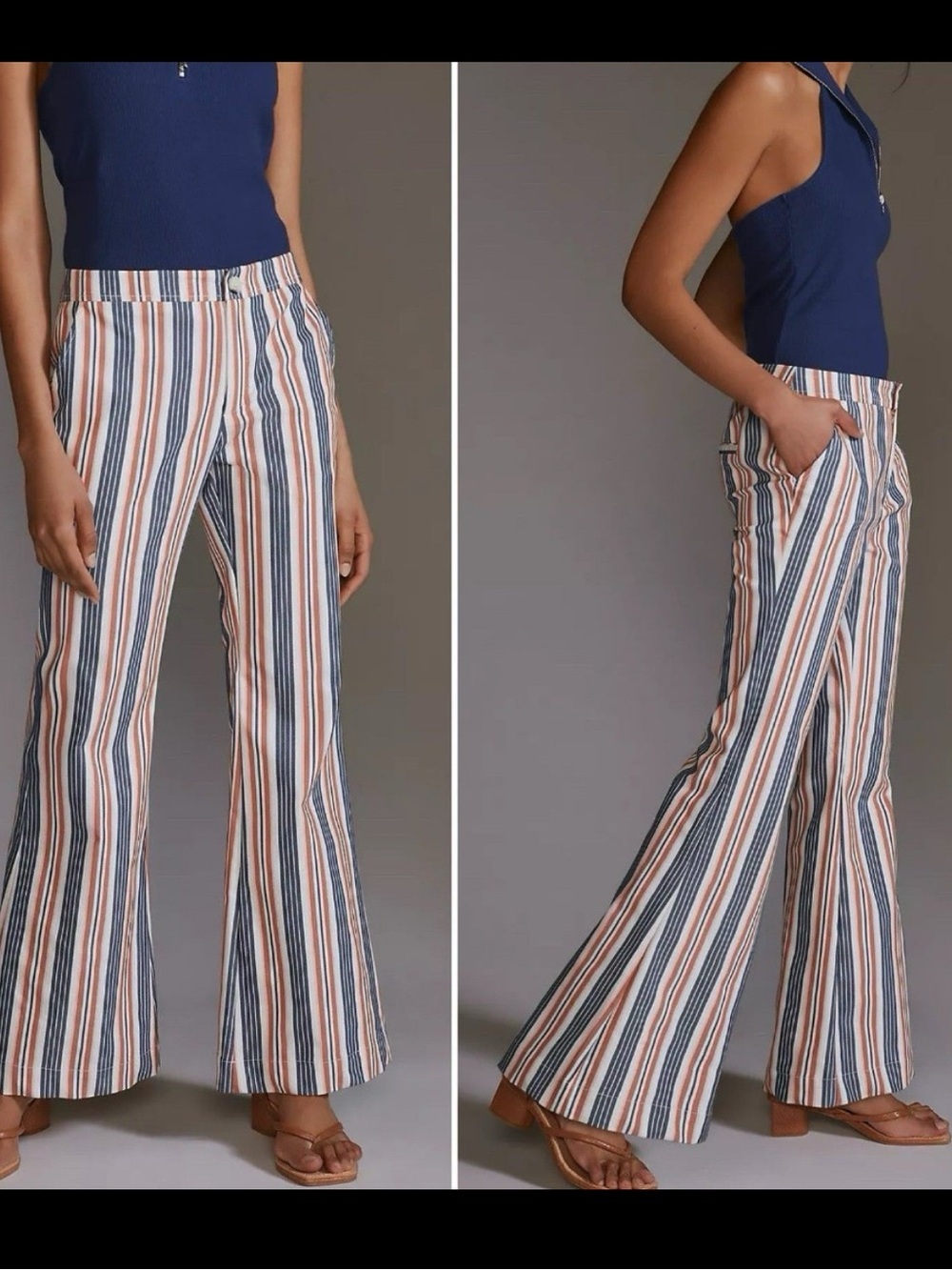 Anthropologie Low-Rise Striped Flare Pants Size 6 excellent - Picture 2 of 13